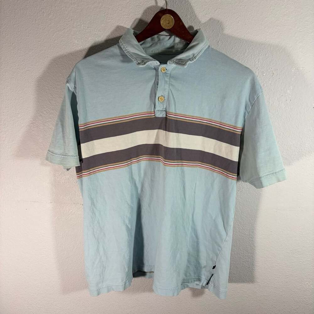 Gap Athletic Fit Polo Shirt Size L Light Blue Striped Cotton